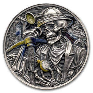 2025 Ghana Memento Mori Miner 1oz Silver High Relief Colorised Proof Coin