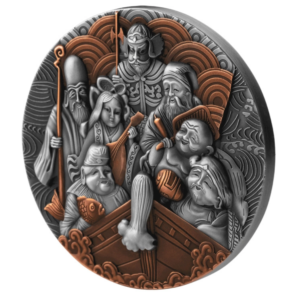 2022 Cameroon Seven Lucky Gods 2oz Silver Antique Finish High Relief Proof Coin