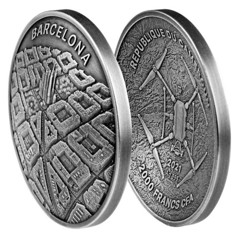 2021 Cameroon Barcelona – Labyrinth From Drone Eye View 2oz Silver Antique Finish Proof Coin