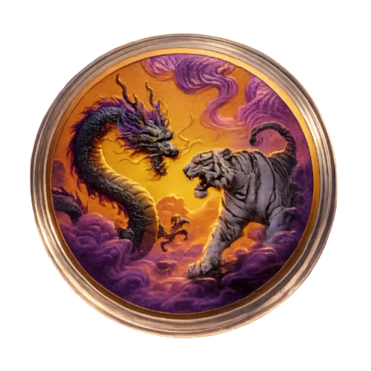 Dragon vs White Tiger Battle 5oz Copper Round in Capsule (5oz)