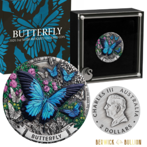 2026 Perth Mint Butterfly 2oz Silver Antiqued Coloured Proof Coin