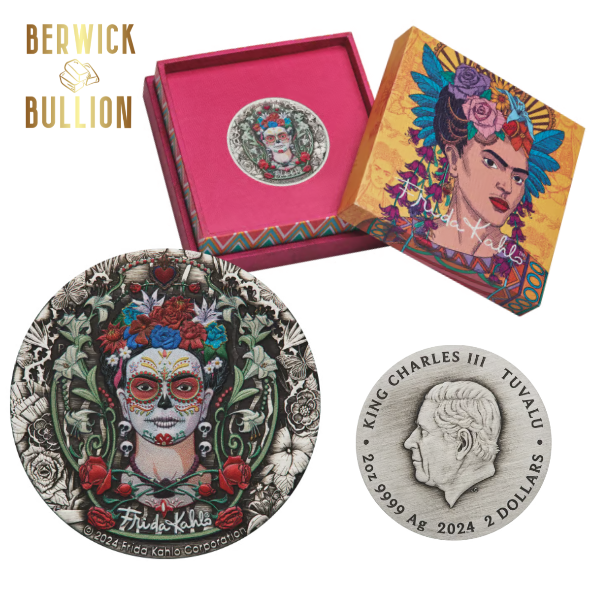 2024 Perth Mint Frida Kahlo 2oz Silver Antiqued Coloured Proof Coin