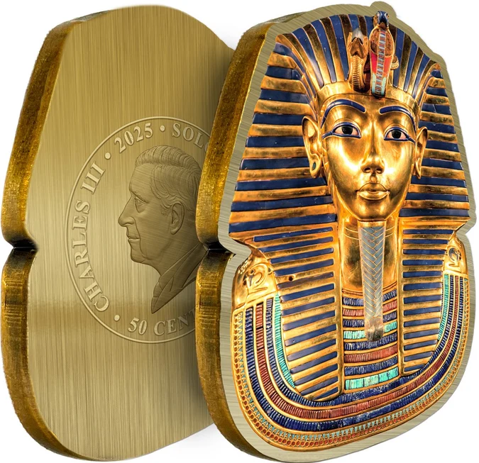 2025 Solomon Islands 50 Cents Tutankhamun Death Mask Zinc Alloy Gold-Plated Coin - Image 2