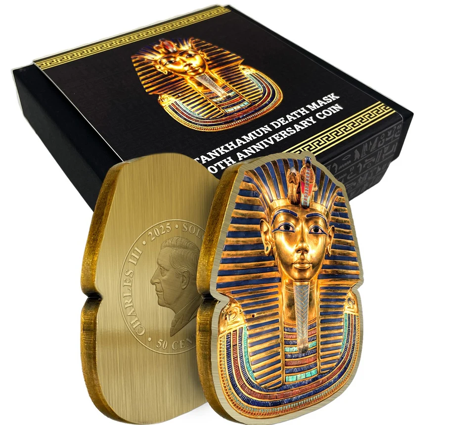 2025 Solomon Islands 50 Cents Tutankhamun Death Mask Zinc Alloy Gold-Plated Coin